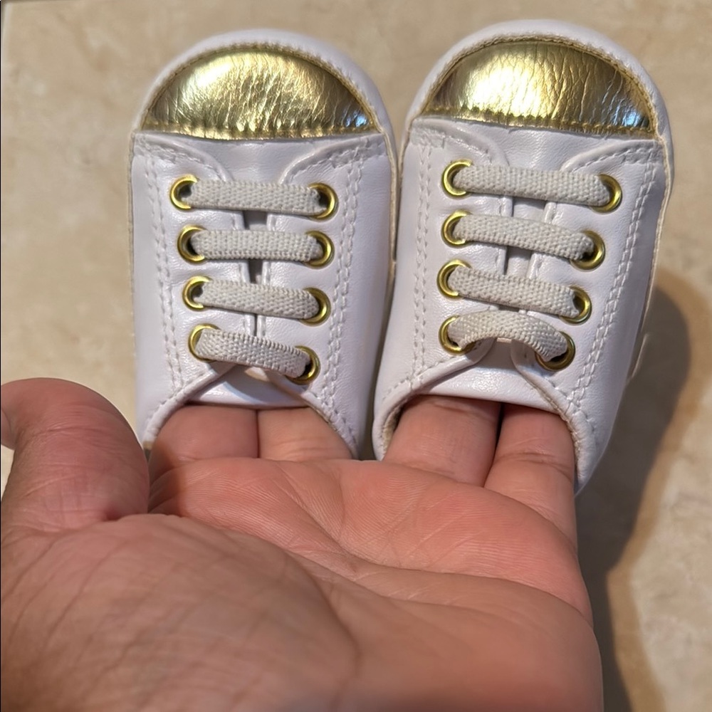Rising Star Gold and White Baby Walker Shoes
